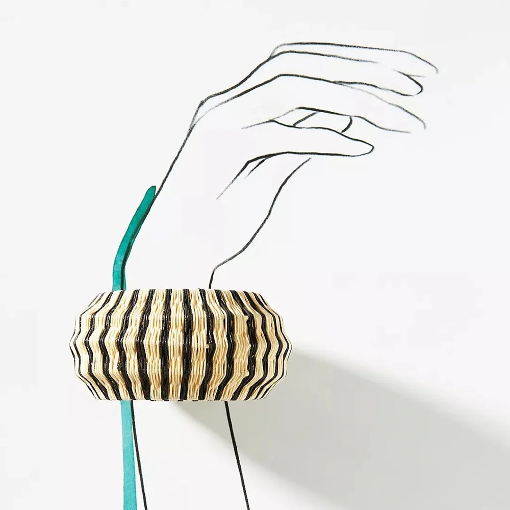 Anthropologie Rosamund Woven Bangle - Cream and Black Stripe